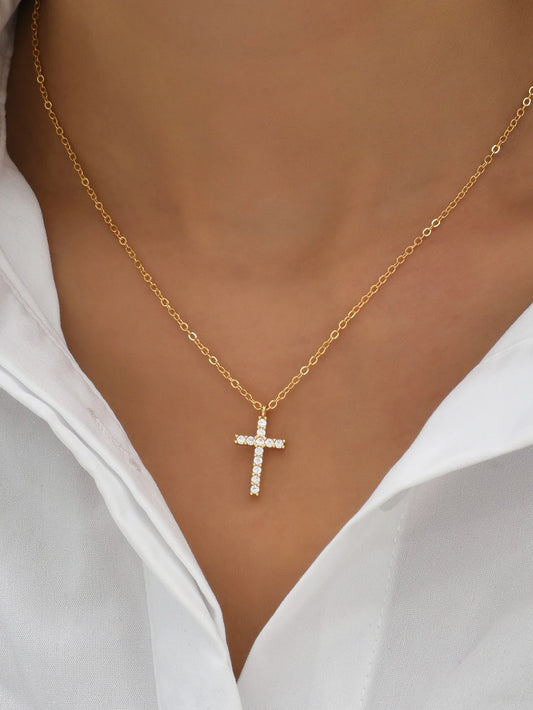 Fashion New Zircon Inlaid Cross Necklace