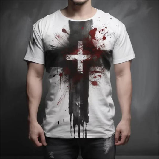 Jesus Cross 3D Print Loose Short Sleeve Tops