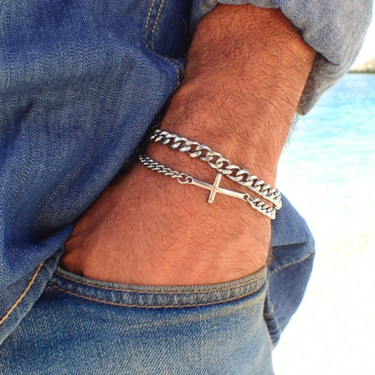 Stainless Steel Cross Cuban Chain Bracelet