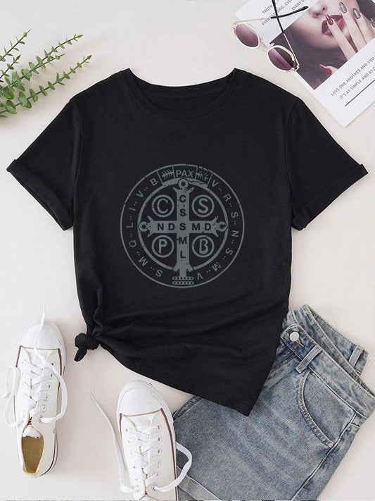 Catholic religious medal of Saint Benedict Christian T-shirt