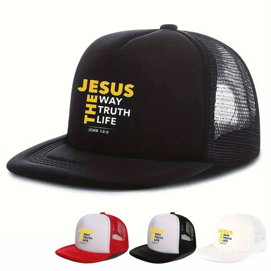 Jesus Letter Print Adjustable Flat Brim Baseball Cap