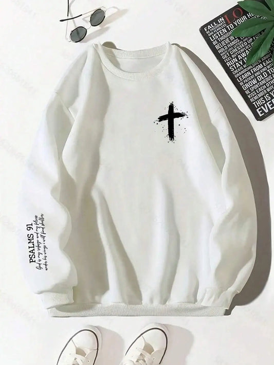 Cross&Bible Psalms 91 Printing Women Sweatshirt