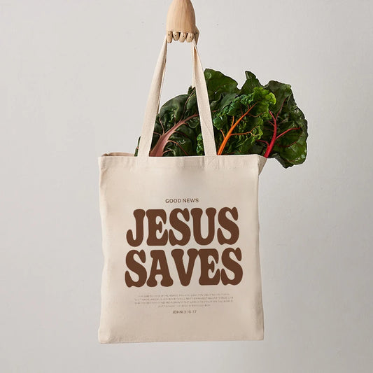 Cood News Jesus Saves Pattern Canvas Shoulder Tote Bag
