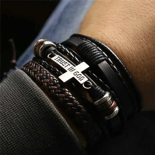 Multilayer Cross Leather Bracelet